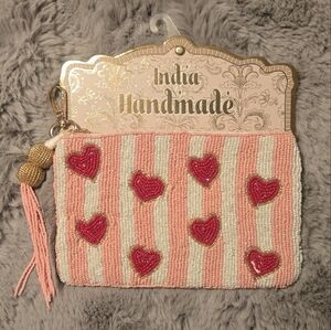 Pink and Cream Beaded Heart Clutch